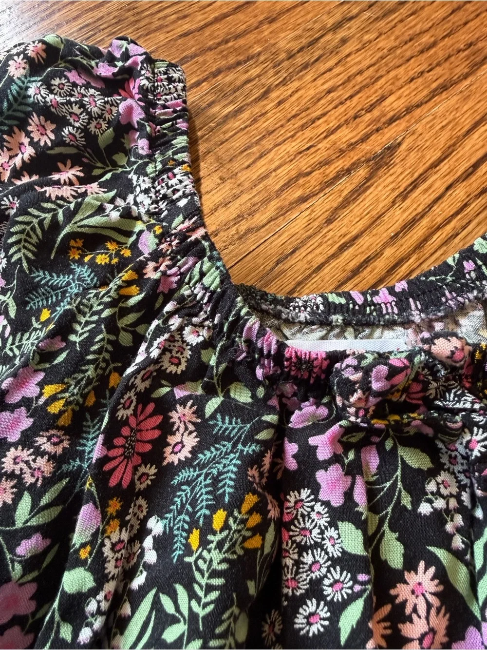 Epic Threads Black Floral Dress with Pink and Green Accents